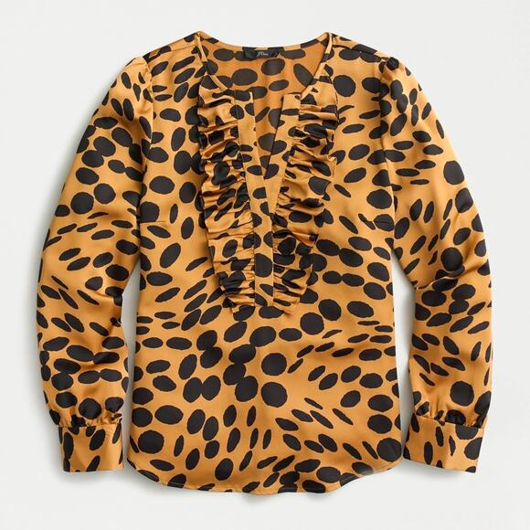 J. Crew animal print ruffle satin blouse size XS - Picture 1 of 7